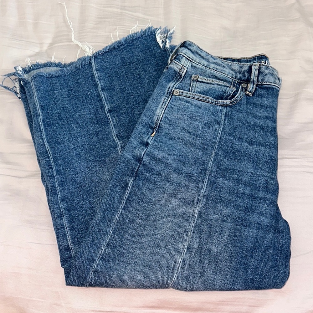 Frayed Hem Blue Denim Jeans